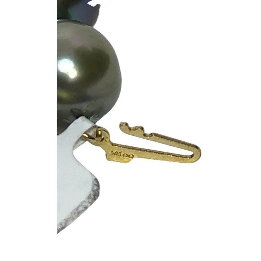 Peacock Green Baroque Pearl Necklace With 14k Gold Clasp (6025) - Picture 11 of 11
